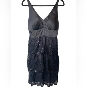 Guess Sequin Satin Ruffle Black Mini Cocktail Party Dress